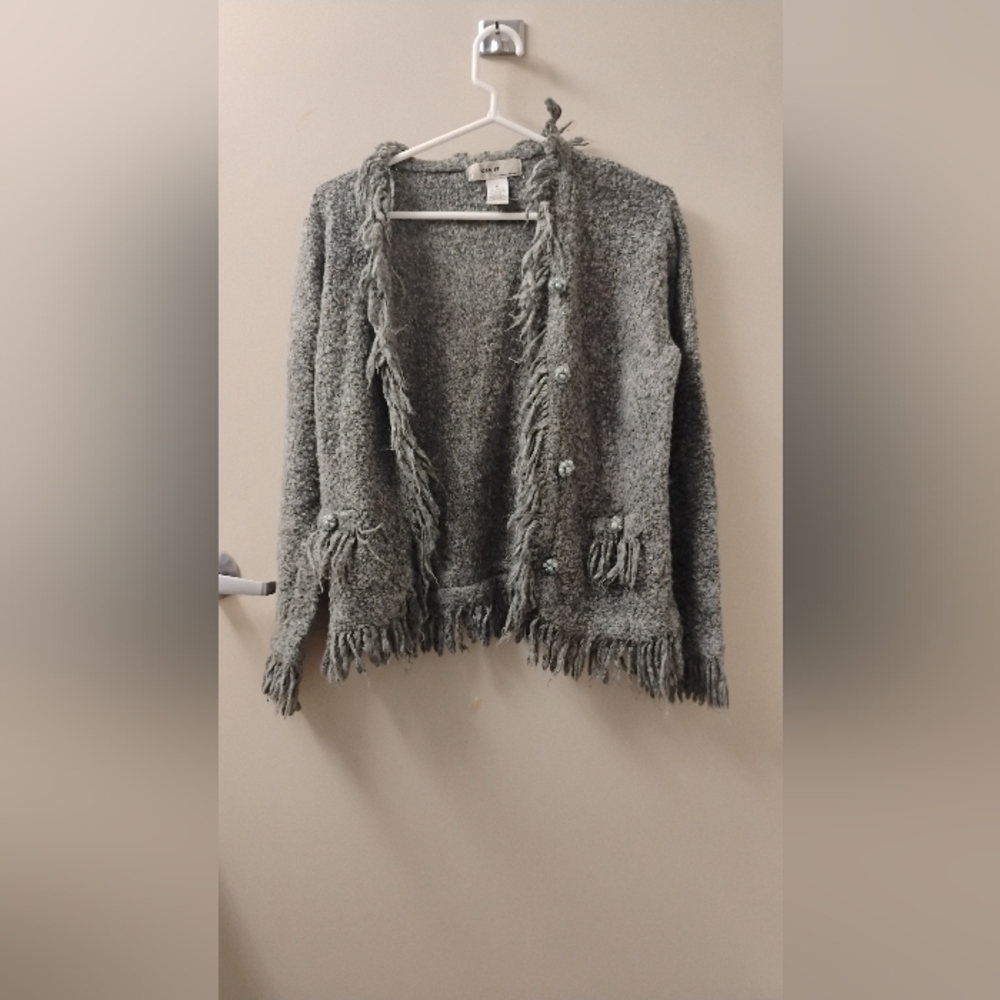 Vintage 1990s 2000s Kikit Acrylic Blend Fringe Cardigan Sz M